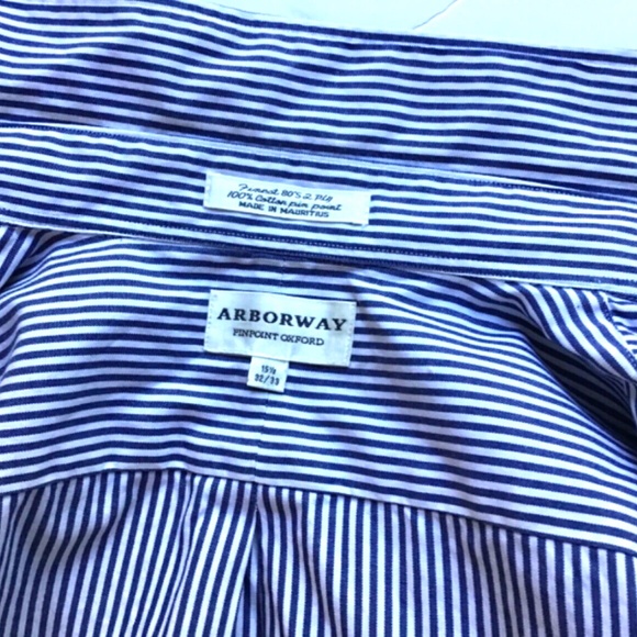 ARBORWAY pinpoint Oxford blue striped 80’s 2 ply cotton shirt Sz 15.5- 32/33 - Picture 3 of 7